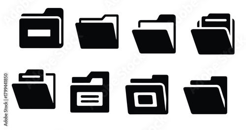 collection of solid black flat folder icons for document .