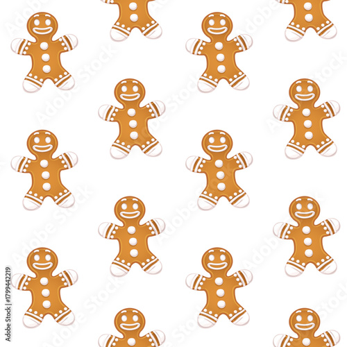Seamless pattern from Christmas gingerbread in the form of a man with an icing on white background