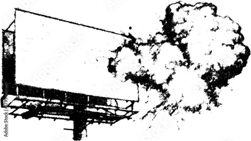 Billboard illustration with a blank space and smoke explosion effect. A vector graphic highlighting the advertisement concept in a simple and clear layout.
