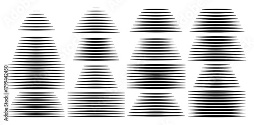 Abstract geometric pattern of black horizontal lines forming trapezoids on white background