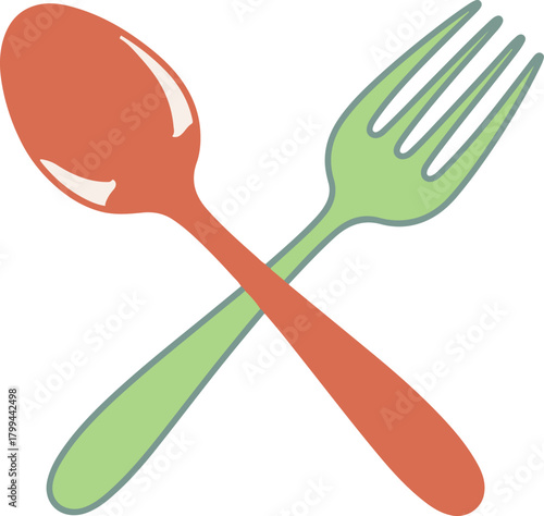 Red spoon and green fork vector illustration crossed over each other for dining and restaurant concepts