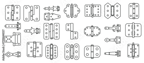 door hinges icons set door hinges connecting metal plates