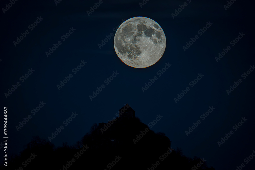 Fototapeta premium Supermooun in the sky. Amazing sharp view of the craters.