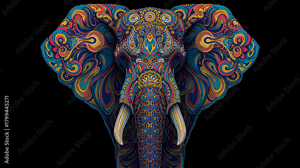 Obraz premium Vibrant patterned elephant artwork, colorful design