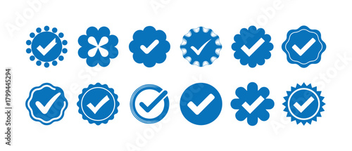 Colorful Checkmark Badge Icons Set, Certification and Approval Seal Vector Pack, vector illustration EPS 10.