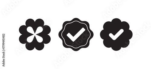 Abstract Checkmark Seal Icons, Modern Approval Badge, Verification Stamp & Trusted Quality Symbol Set
