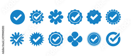 Colorful Checkmark Badge Icons Set, Certification and Approval Seal Vector Pack, vector illustration EPS 10.