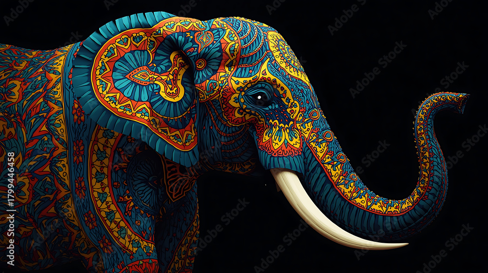 Obraz premium Vibrant patterned elephant art for unique designs