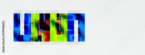 Abstract colorful blocks form word LSTM. Vivid hues create modern digital art piece. Gradient shades enhance visual impact.