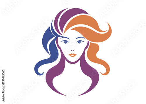 woman hairstyle logo silhouette vector illustration, hair salon logo icon vector silhouette, beauty long hair woman logo silhouette, beauty woman long hair silhouette on white background