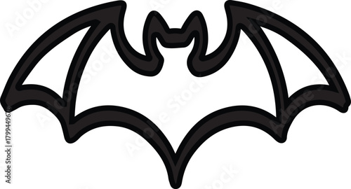 Single bat wing vector outline on a black background for nocturnal animals and spooky Halloween themes