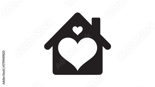 House with heart icon simple flat vector design symbol of love and home isolated on white background