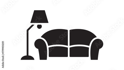 Minimalist sofa and lamp icon simple flat vector design isolated on white background for interior design and home decor concepts