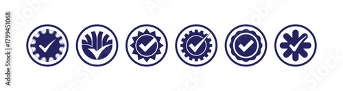 Verified Quality Gear Badge Icons, Checkmark Approval Seal Vector, Certification Badge, vector illustration EPS 10.