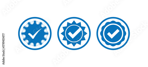 Checkmark Seal Badges, Quality Approval and Verified Icon Set, vector illustration EPS 10.
