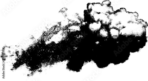 Black cloud silhouette in vintage style. Hand-drawn vector illustration with varying textures for artistic design.