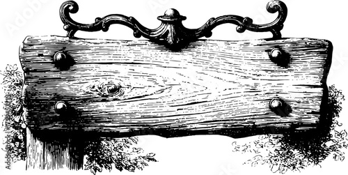 Vintage sign illustration in an intricate wood engraving style. Decorative element for labeling, crafted in vector format.