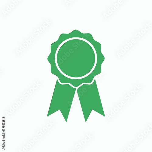 Green ribbon badge icon for awards and achievements  