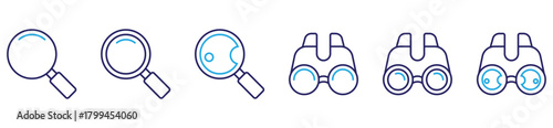 search and discovery icon set. Magnifying glass vector symbols in active and inactive styles.	