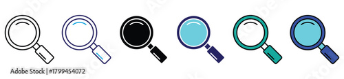 Search and discovery icon collection. Magnifying glass symbols in multiple styles including active, inactive, filled, outline, and minimal variations. Perfect for apps, websites, UI/UX, navigation too