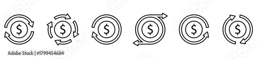 Isolated vector icons representing money refunds, suitable for finance apps, billing systems, and transaction reversals.