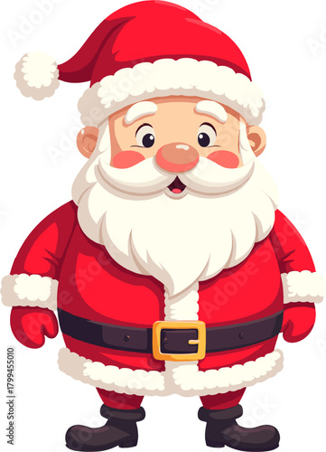 Cute cartoon Santa Claus with rosy cheeks and a friendly smile, charming Christmas illustration perfect for holiday cards, children’s projects, festive branding, winter decorations and cheerful season