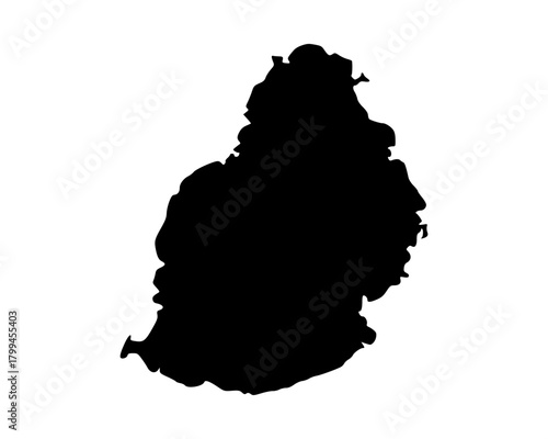 Minimalist flat black vector silhouette of Mauritius map, simple island outline design for cartography, artwork, and education