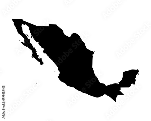Flat black vector silhouette of Mexico map, minimalist geographic outline for cartography, education, and modern design artwork