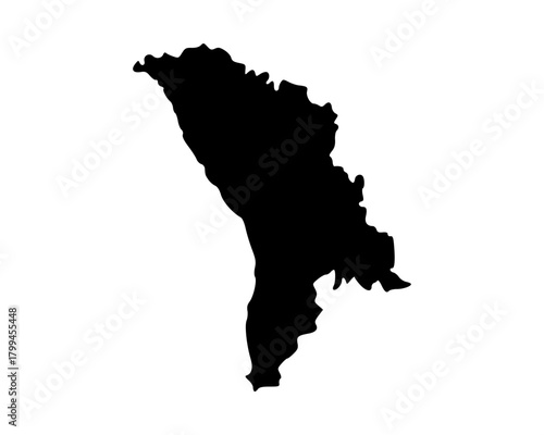 Flat black vector silhouette of Moldova map, minimalist geographic outline with simple shape for cartography and educational artwork