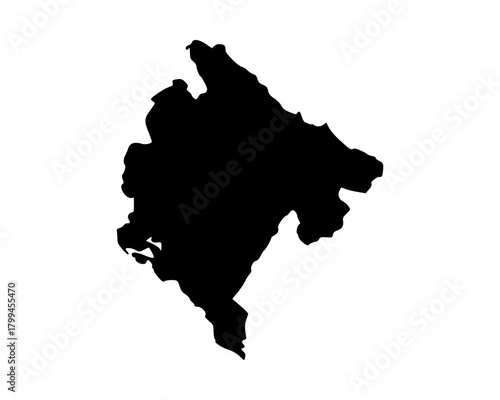 Minimalist flat black vector silhouette of Montenegro map, simple geographic outline for cartography artwork, design, and education