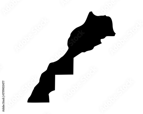 Flat black vector silhouette of Morocco map, minimalist geographic outline design for cartography, education, and artwork projects
