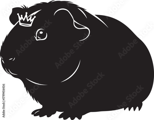 Cute guinea pig silhouette wearing a small crown pet animal portrait adorable rodent companion adorable animal graphic