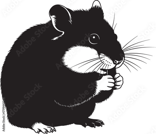 Black and white vector illustration of a cute cartoon squirrel, a wild rodent character with a funny tail