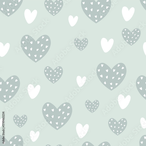 Seamless pattern of turquoise hearts for textiles and wallpaper, vector flat style