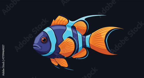 Vibrant Clownfish Illustration: Aquatic Marine Life Depiction.