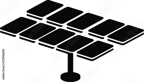 Isometric icon of a solar panel array representing renewable energy, sustainable power generation, and green technology for environmental solutions and innovation.