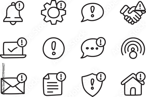Minimal Hand-Drawn Alert and Notification Line Icons