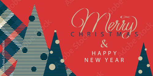 Merry Christmas and Happy New Year Greeting Card. Vector illustration for background, greeting card, party invitation card, website banner, social media banner, business and marketing material