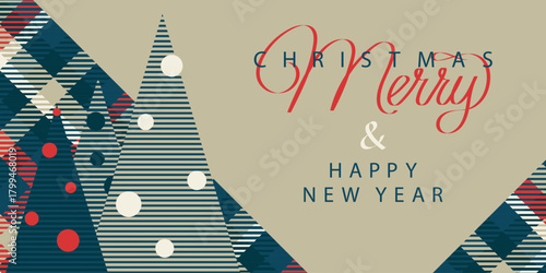 Merry Christmas and Happy New Year Greeting Card. Vector illustration for background, greeting card, party invitation card, website banner, social media banner, business and marketing material