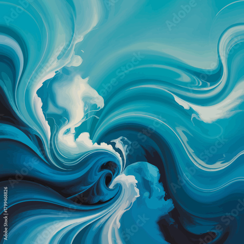 Abstract Swirl of Blue and White Water Creating Dynamic Patterns and Mesmerizing Flow in a Contemporary Design