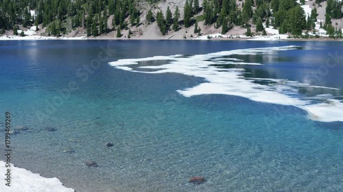 Lassen Volcanic National Park Lassen Peak Reflections on Ice Covered Lake Helen California USA