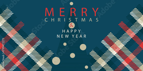 Merry Christmas and Happy New Year Greeting Card. Vector illustration for background, greeting card, party invitation card, website banner, social media banner, business and marketing material