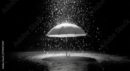 Wallpaper Mural Umbrella shielded from downpour, illuminated in stark black and white, moody atmosphere Torontodigital.ca