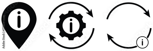 Info, Settings, and Update Icon Set. User Interface Vector Collection. information icon set. info button. info symbol flat style. Set of contact us icons. Contact and communication icons. Contact info