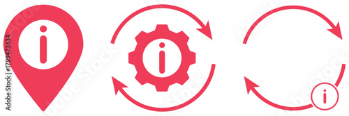 Info, Settings, and Update Icon Set. User Interface Vector Collection. information icon set. info button. info symbol flat style. Set of contact us icons. Contact and communication icons. Contact info