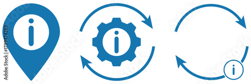 Info, Settings, and Update Icon Set. User Interface Vector Collection. information icon set. info button. info symbol flat style. Set of contact us icons. Contact and communication icons. Contact info