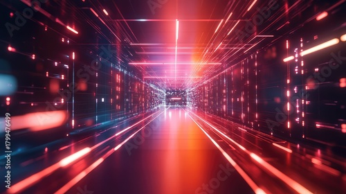 Fototapeta Naklejka Na Ścianę i Meble -  Digital data flowing through abstract neon tunnel