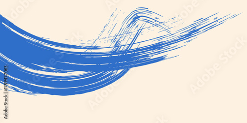 Grainy blue spiral brush stroke with spray texture. Hand drawn distress damaged edge vintage banner with spiral bold line. Grainy bold brush strokes texture with scattered tiny dots. Retro background.