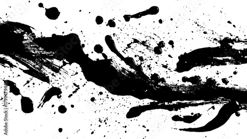 Black ink splash with a stroke texture. Creative abstract design for backgrounds in a vector illustration.