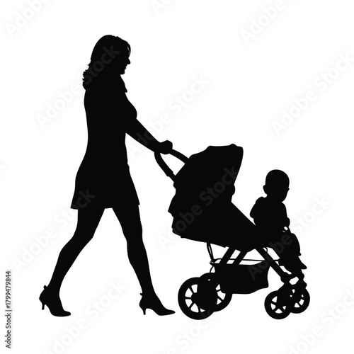 Parenthood and Daily Life Silhouette Vector Illustration